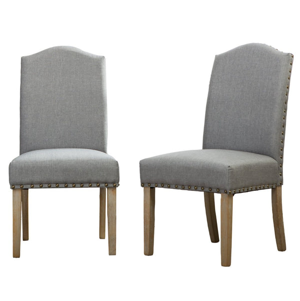 English Elm Mod Parsons Dining Chairs Solid Oak Brass Nailhead Linen Upholstered Set of 2 T2574P164550