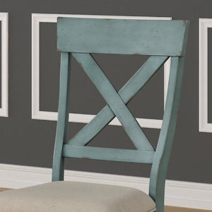 English Elm Prato Cross Back Rubberwood Dining Chairs Farmhouse Upholstered Seat Set of 2 Blue T2574P164552