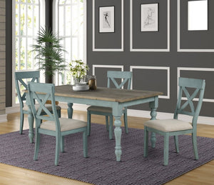 English Elm Prato Cross Back Rubberwood Dining Chairs Farmhouse Upholstered Seat Set of 2 Blue T2574P164552