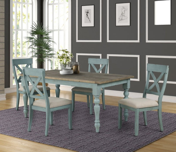 English Elm Prato Cross Back Rubberwood Dining Chairs Farmhouse Upholstered Seat Set of 2 Blue T2574P164552