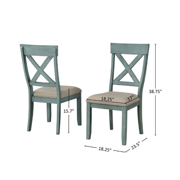 English Elm Prato Cross Back Rubberwood Dining Chairs Farmhouse Upholstered Seat Set of 2 Blue T2574P164552