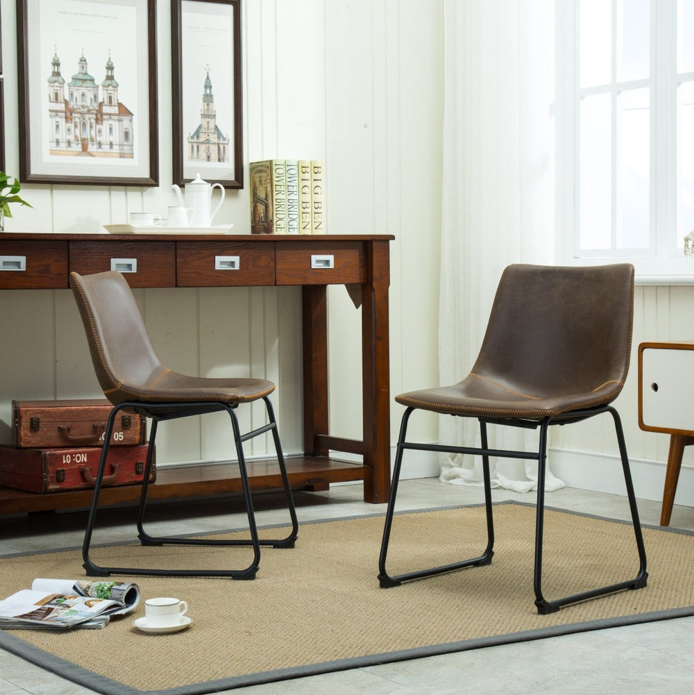 English Elm Lotusville Pu Leather Dining Chairs Set of 2 Iron Frame Vintage Industrial Style Brown T2574P164553