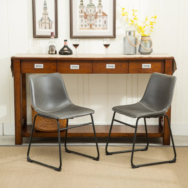English Elm Lotusville Pu Leather Dining Chairs Set of 2 Iron Frame Vintage Industrial Style Gray T2574P164554