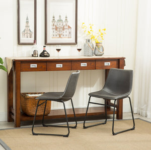 English Elm Lotusville Pu Leather Dining Chairs Set of 2 Iron Frame Vintage Industrial Style Gray T2574P164554