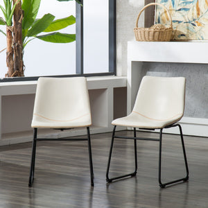 English Elm Lotusville Pu Leather Dining Chairs Set of 2 Iron Frame Vintage Industrial Style White T2574P164555