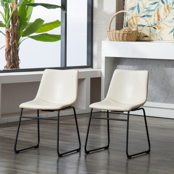 English Elm Lotusville Pu Leather Dining Chairs Set of 2 Iron Frame Vintage Industrial Style White T2574P164555