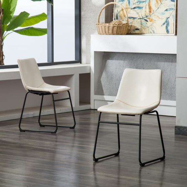 English Elm Lotusville Pu Leather Dining Chairs Set of 2 Iron Frame Vintage Industrial Style White T2574P164555