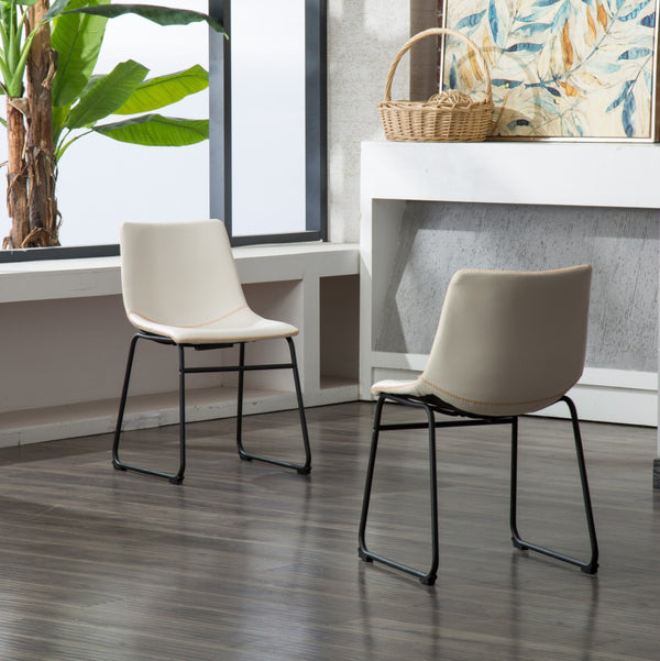 English Elm Lotusville Pu Leather Dining Chairs Set of 2 Iron Frame Vintage Industrial Style White T2574P164555