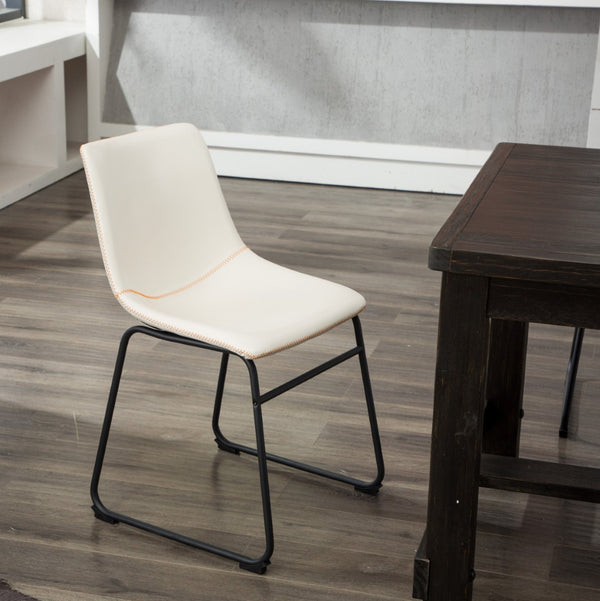 English Elm Lotusville Pu Leather Dining Chairs Set of 2 Iron Frame Vintage Industrial Style White T2574P164555