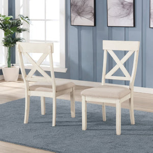 English Elm Prato Cross Back Rubberwood Dining Chairs Farmhouse Upholstered Seat Set of 2 White T2574P164556