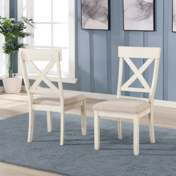 English Elm Prato Cross Back Rubberwood Dining Chairs Farmhouse Upholstered Seat Set of 2 White T2574P164556