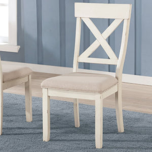 English Elm Prato Cross Back Rubberwood Dining Chairs Farmhouse Upholstered Seat Set of 2 White T2574P164556