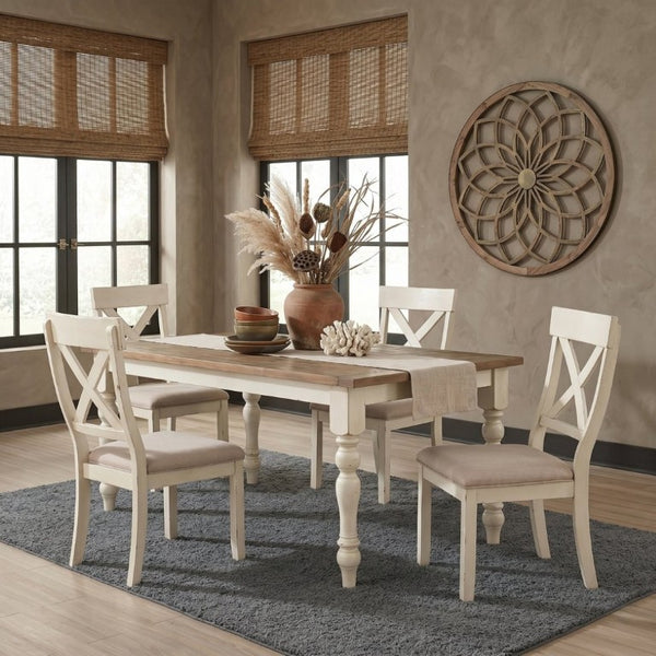 English Elm Prato Cross Back Rubberwood Dining Chairs Farmhouse Upholstered Seat Set of 2 White T2574P164556