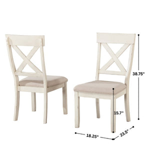 English Elm Prato Cross Back Rubberwood Dining Chairs Farmhouse Upholstered Seat Set of 2 White T2574P164556