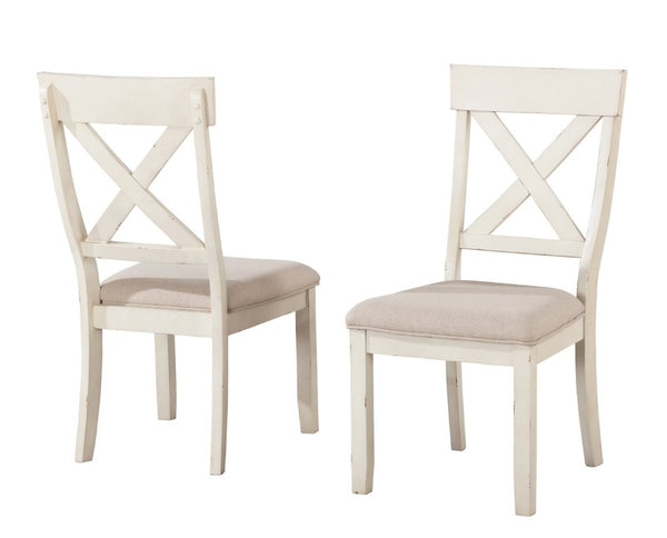 English Elm Prato Cross Back Rubberwood Dining Chairs Farmhouse Upholstered Seat Set of 2 White T2574P164556