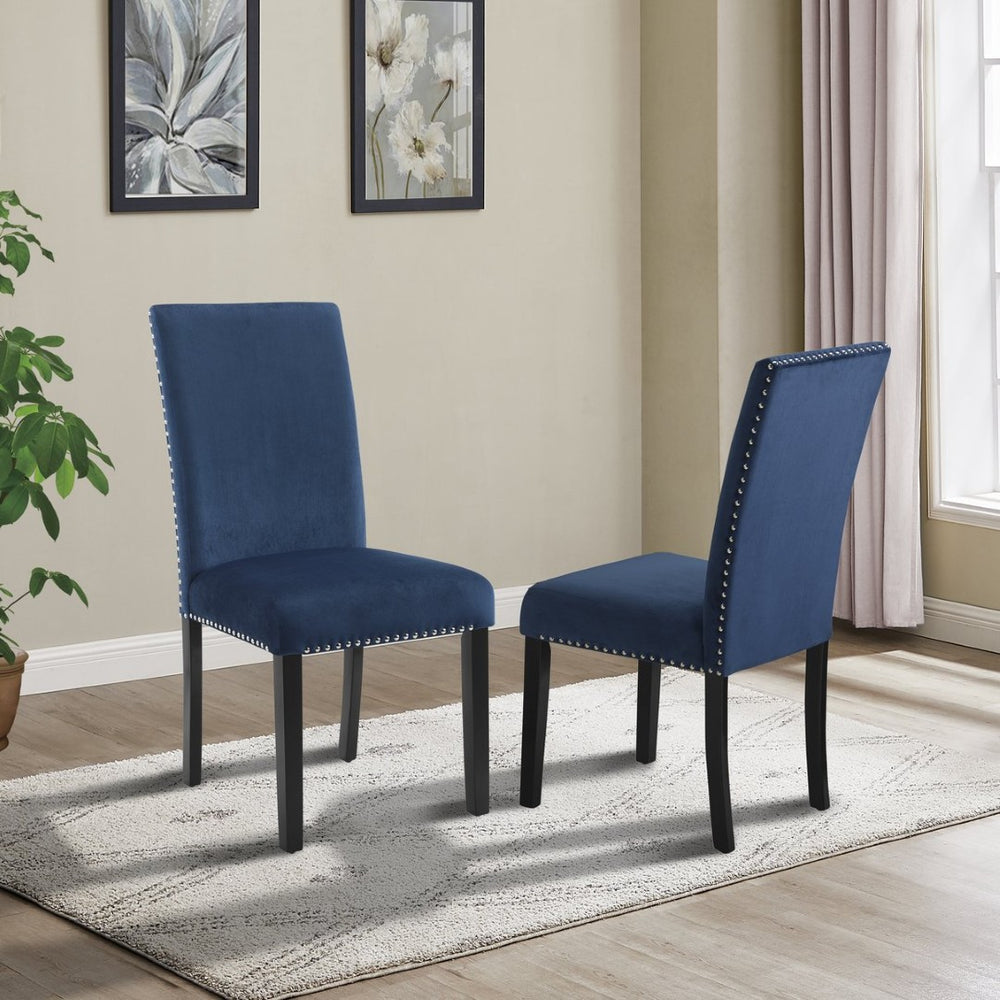 English Elm Cobre Parsons Velvet Upholstered Dining Chair Set with Chrome Nailhead Espresso Legs Blue T2574P164558