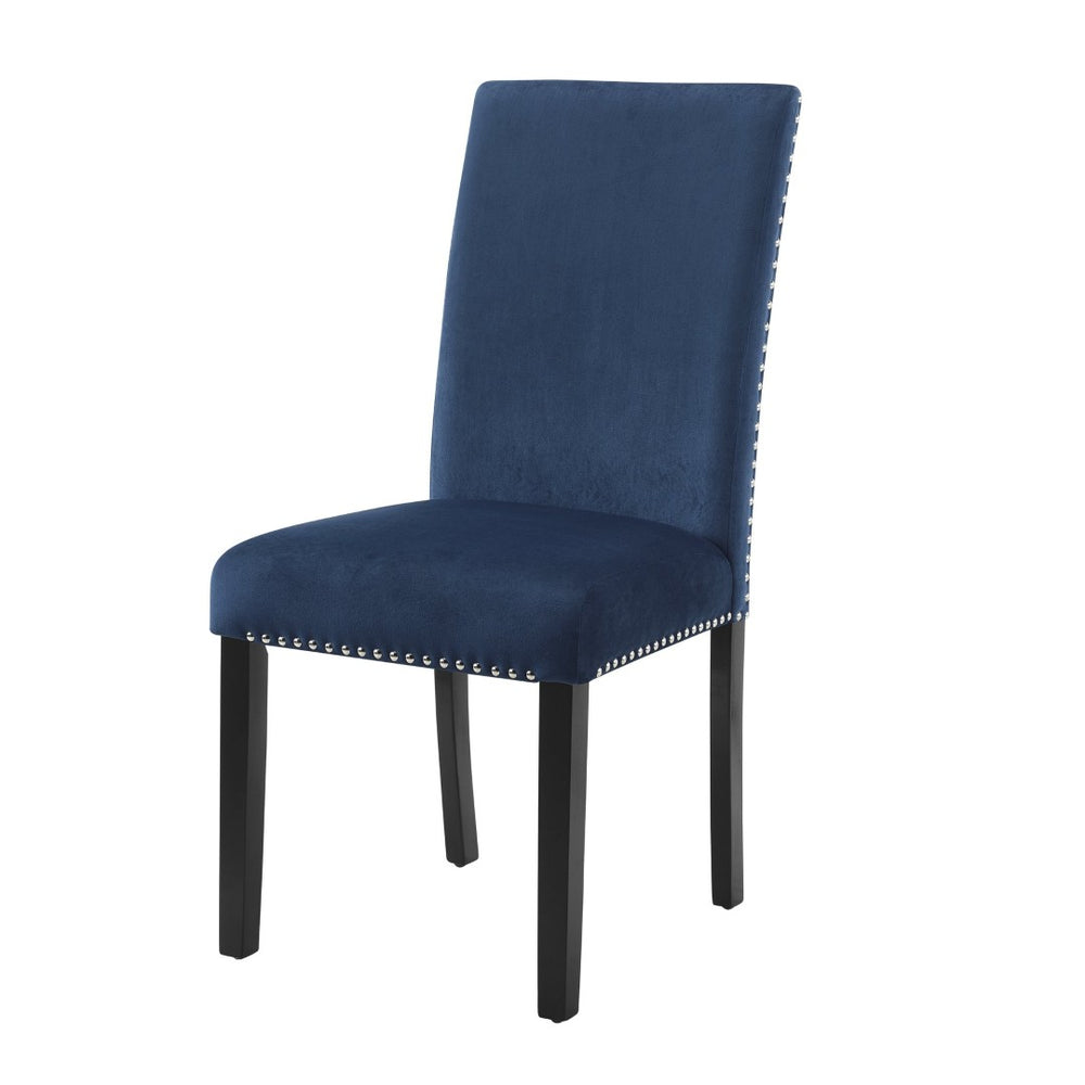 English Elm Cobre Parsons Velvet Upholstered Dining Chair Set with Chrome Nailhead Espresso Legs Blue T2574P164558