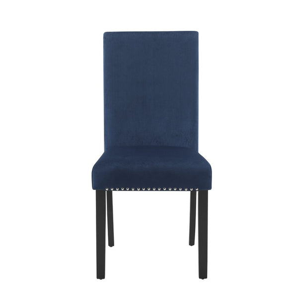 English Elm Cobre Parsons Velvet Upholstered Dining Chair Set with Chrome Nailhead Espresso Legs Blue T2574P164558