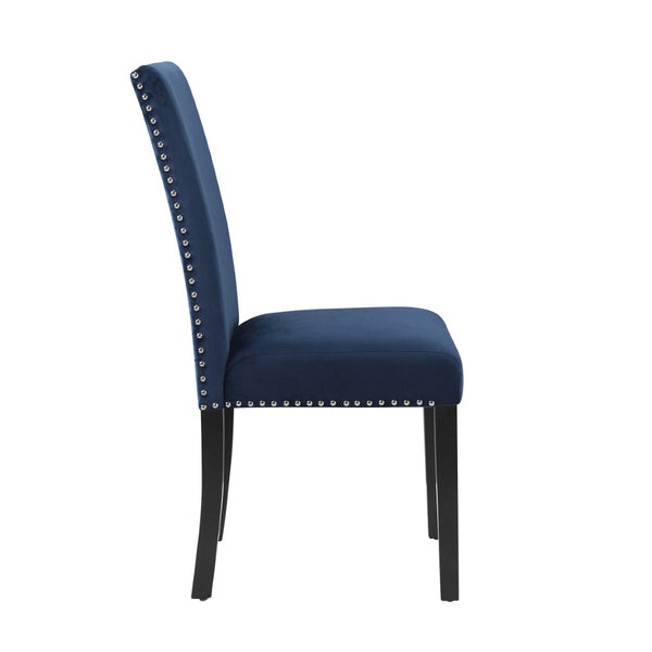English Elm Cobre Parsons Velvet Upholstered Dining Chair Set with Chrome Nailhead Espresso Legs Blue T2574P164558