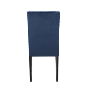 English Elm Cobre Parsons Velvet Upholstered Dining Chair Set with Chrome Nailhead Espresso Legs Blue T2574P164558