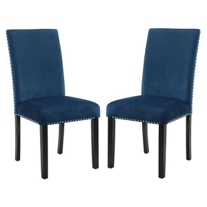 English Elm Cobre Parsons Velvet Upholstered Dining Chair Set with Chrome Nailhead Espresso Legs Blue T2574P164558