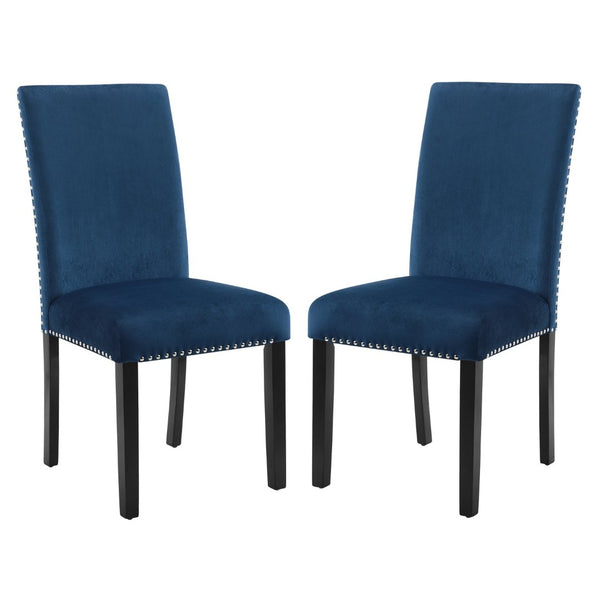 English Elm Cobre Parsons Velvet Upholstered Dining Chair Set with Chrome Nailhead Espresso Legs Blue T2574P164558