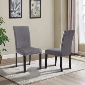 English Elm Cobre Parsons Velvet Upholstered Dining Chair Set with Chrome Nailhead Espresso Legs Gray T2574P164559