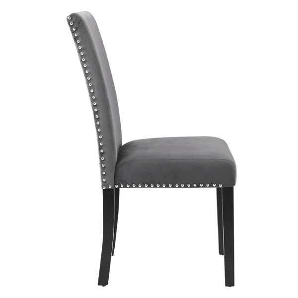 English Elm Cobre Parsons Velvet Upholstered Dining Chair Set with Chrome Nailhead Espresso Legs Gray T2574P164559