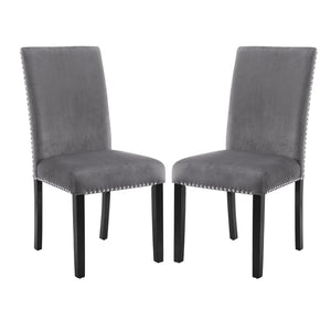 English Elm Cobre Parsons Velvet Upholstered Dining Chair Set with Chrome Nailhead Espresso Legs Gray T2574P164559