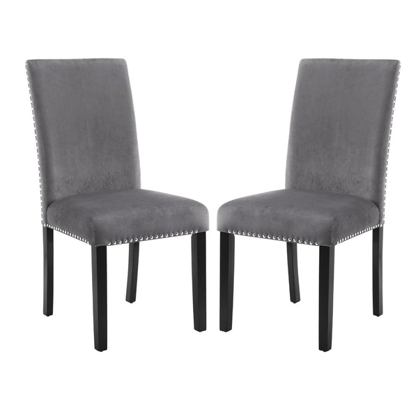 English Elm Cobre Parsons Velvet Upholstered Dining Chair Set with Chrome Nailhead Espresso Legs Gray T2574P164559