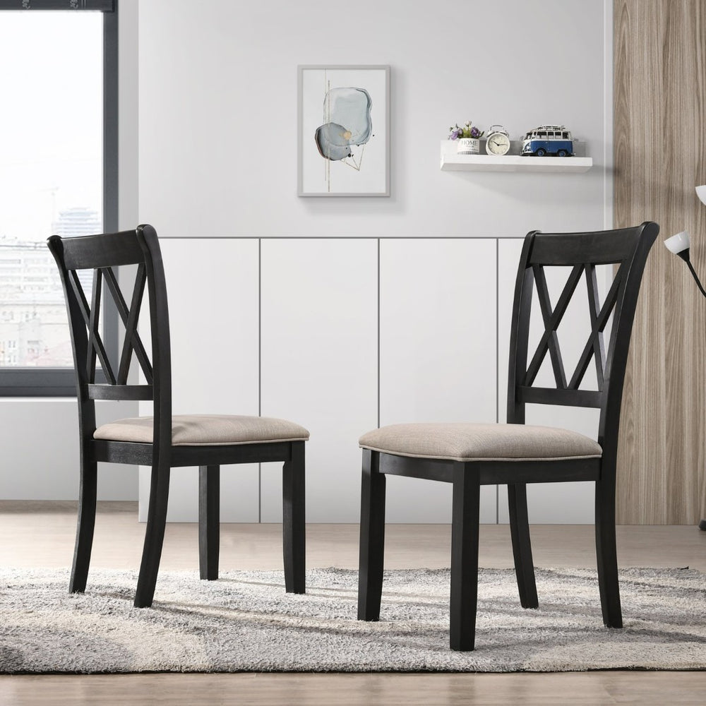 English Elm Windvale Cross-back Rubberwood Dining Chairs with Linen Seat Cushions Set of 2 T2574P164561
