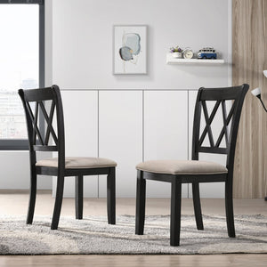 English Elm Windvale Cross-back Rubberwood Dining Chairs with Linen Seat Cushions Set of 2 T2574P164561