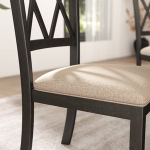 English Elm Windvale Cross-back Rubberwood Dining Chairs with Linen Seat Cushions Set of 2 T2574P164561