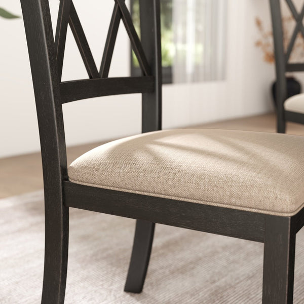 English Elm Windvale Cross-back Rubberwood Dining Chairs with Linen Seat Cushions Set of 2 T2574P164561
