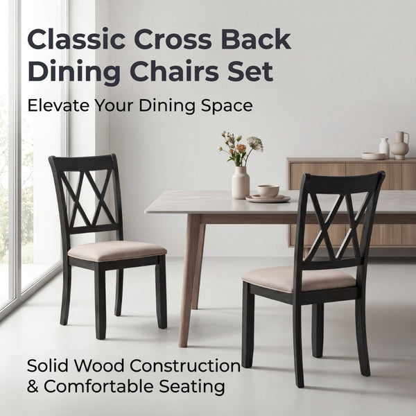 English Elm Windvale Cross-back Rubberwood Dining Chairs with Linen Seat Cushions Set of 2 T2574P164561