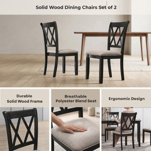English Elm Windvale Cross-back Rubberwood Dining Chairs with Linen Seat Cushions Set of 2 T2574P164561