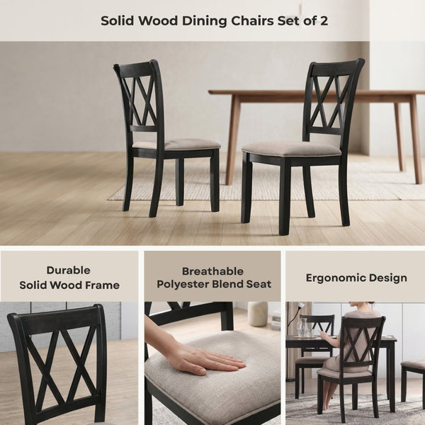 English Elm Windvale Cross-back Rubberwood Dining Chairs with Linen Seat Cushions Set of 2 T2574P164561