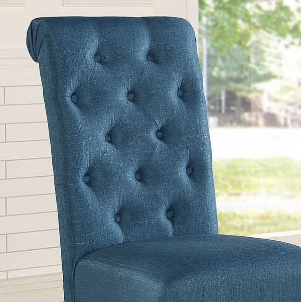 English Elm Leviton Button Tufted High Back Dining Chairs Oak Frame Polyester Set of 2 Blue T2574P164562