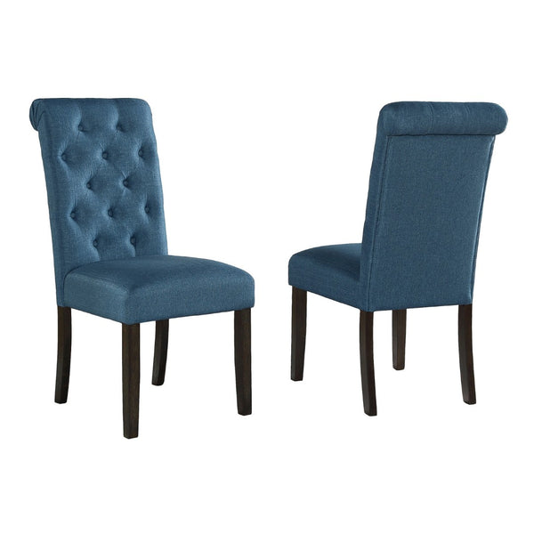English Elm Leviton Button Tufted High Back Dining Chairs Oak Frame Polyester Set of 2 Blue T2574P164562
