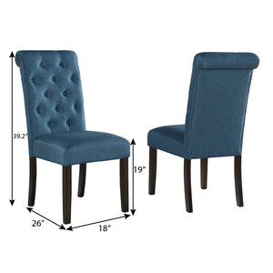 English Elm Leviton Button Tufted High Back Dining Chairs Oak Frame Polyester Set of 2 Blue T2574P164562