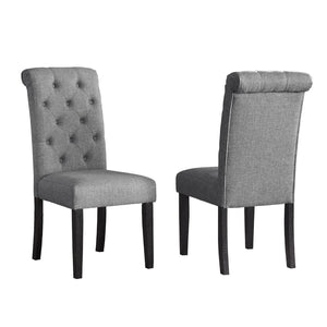 English Elm Leviton Button Tufted High Back Dining Chairs Oak Frame Polyester Set of 2 Gray T2574P164563