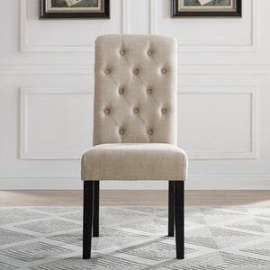 English Elm Leviton Button Tufted High Back Dining Chairs Oak Frame Polyester Set of 2 Tan T2574P164565