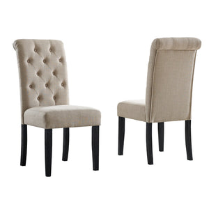 English Elm Leviton Button Tufted High Back Dining Chairs Oak Frame Polyester Set of 2 Tan T2574P164565