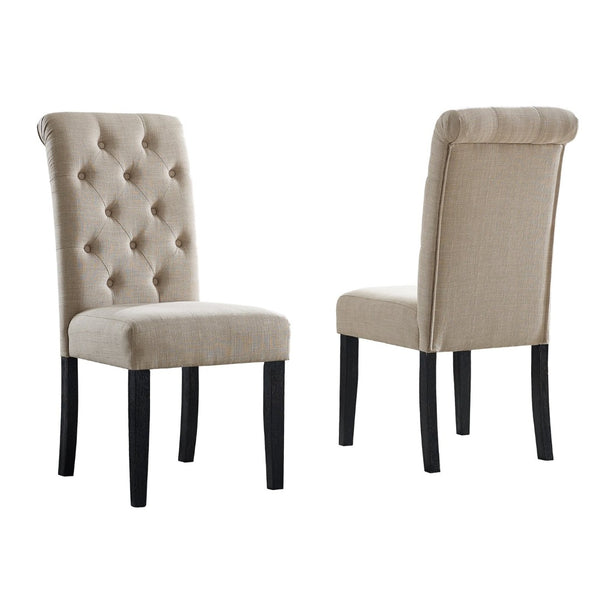 English Elm Leviton Button Tufted High Back Dining Chairs Oak Frame Polyester Set of 2 Tan T2574P164565