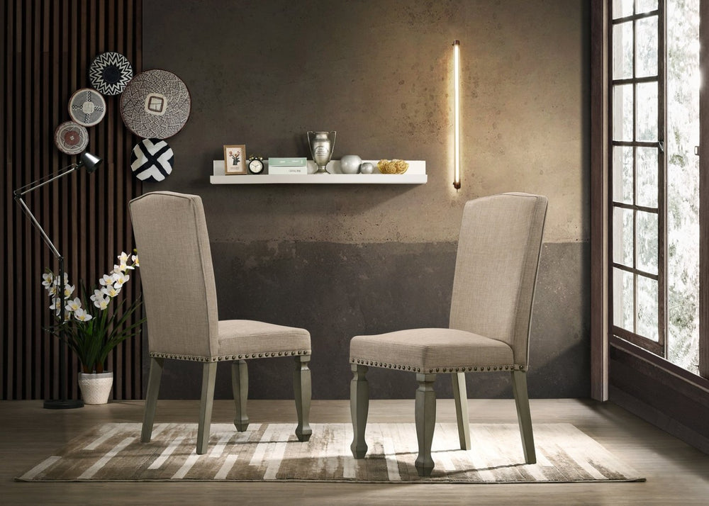 English Elm Breda Solid Wood Nailhead Upholstered Dining Chair Set Farmhouse Artisan Tan Seat T2574P164568