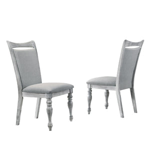English Elm Salines Farmhouse Rubberwood Dining Chair Set Gray Upholstered Seat Turned Legs T2574P164569