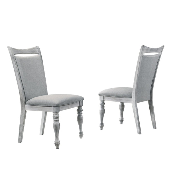 English Elm Salines Farmhouse Rubberwood Dining Chair Set Gray Upholstered Seat Turned Legs T2574P164569