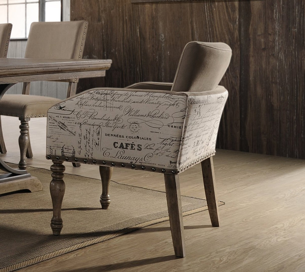 English Elm Birmingham Script Back Dining Arm Chairs with Nail Head Trim Farmhouse Set of 2 T2574P164572