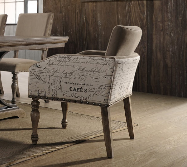 English Elm Birmingham Script Back Dining Arm Chairs with Nail Head Trim Farmhouse Set of 2 T2574P164572