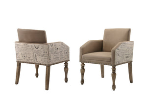 English Elm Birmingham Script Back Dining Arm Chairs with Nail Head Trim Farmhouse Set of 2 T2574P164572